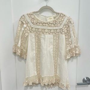 Maeve by Anthropologie Lace Cream Blouse